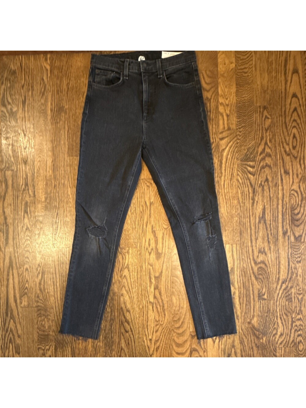 rag & bone High Rise Ankle Skinny Jeans Dark Blue Distressed Denim Women 26